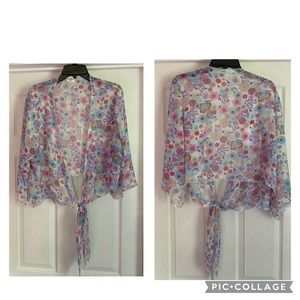 Cato sheer cardigan tie front is one size.